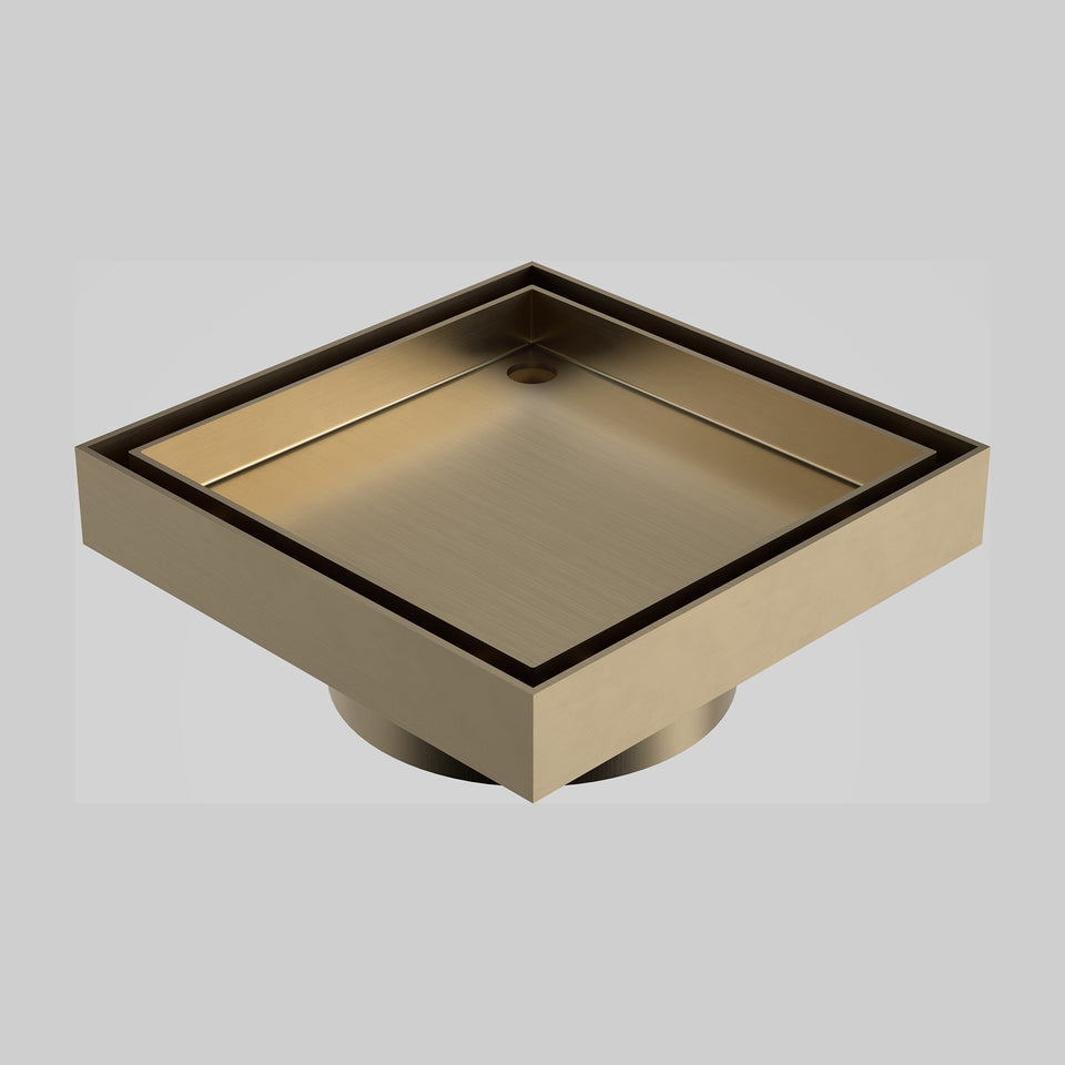 Caroma Square Floor Waste 80mm Outlet Tile Insert - Brushed Brass