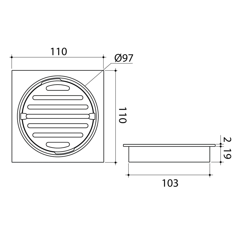 Caroma Square Floor Waste Grate - 100mm Outlet - Brushed Brass