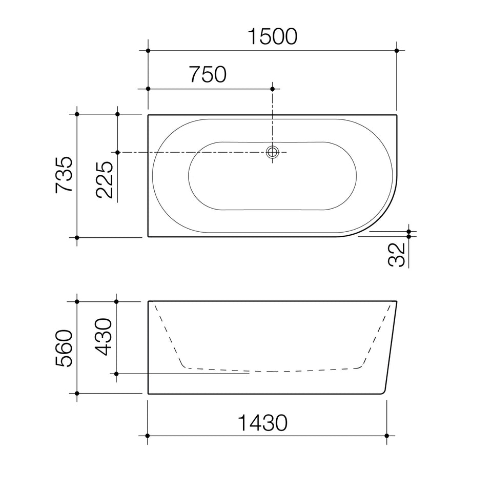 Caroma Urbane II 1500 Corner Back To Wall Bath