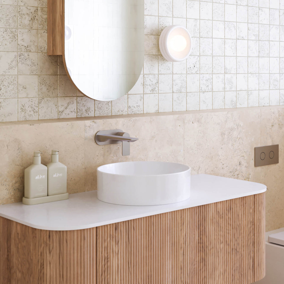 Caroma Urbane II 220mm Lead Free Wall Basin/Bath Mixer Round Chrome