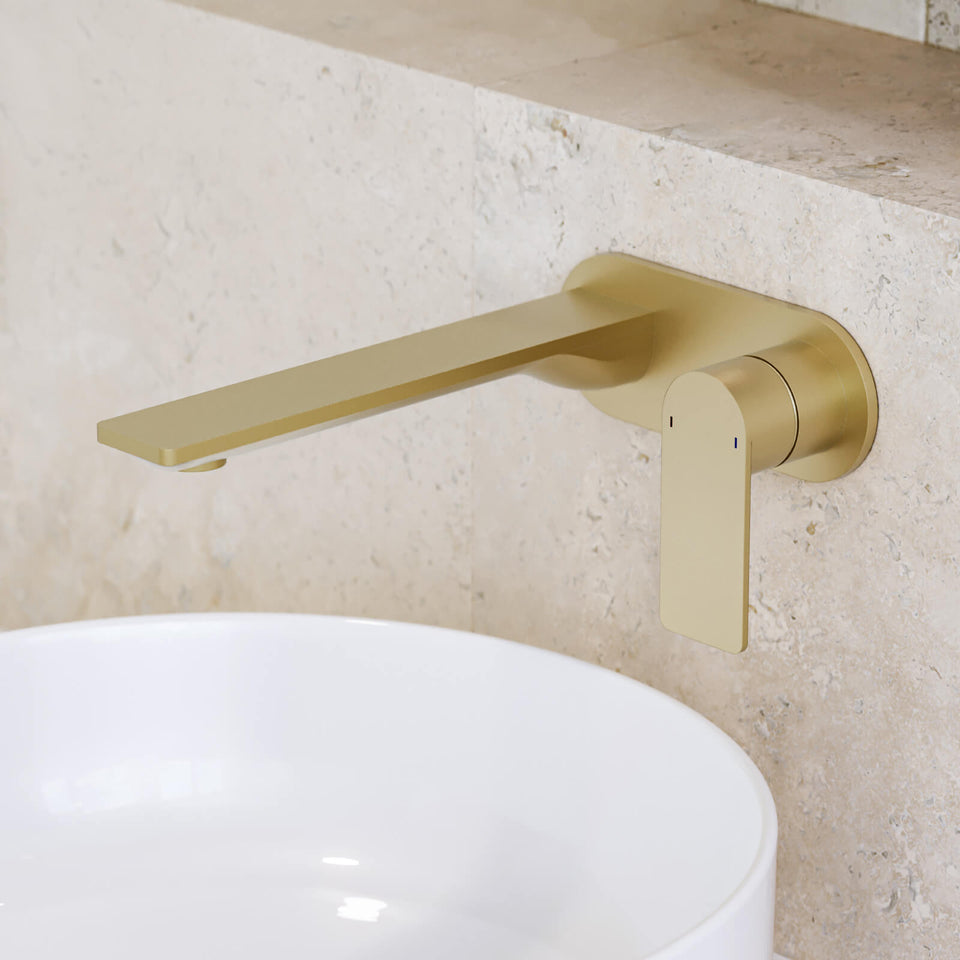 Caroma Urbane II 220mm Lead Free Wall Basin/Bath Mixer Round Brushed Brass