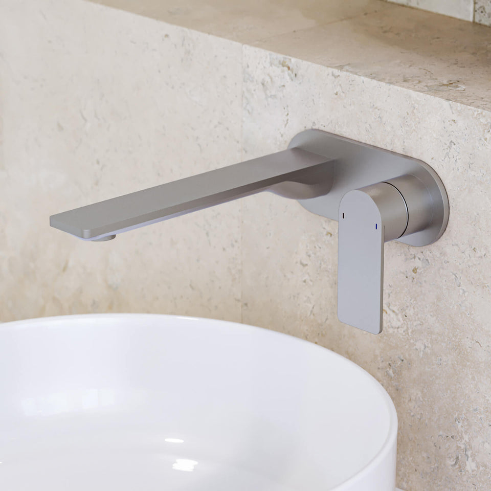 Caroma Urbane II 220mm Lead Free Wall Basin/Bath Mixer Round Brushed Nickel