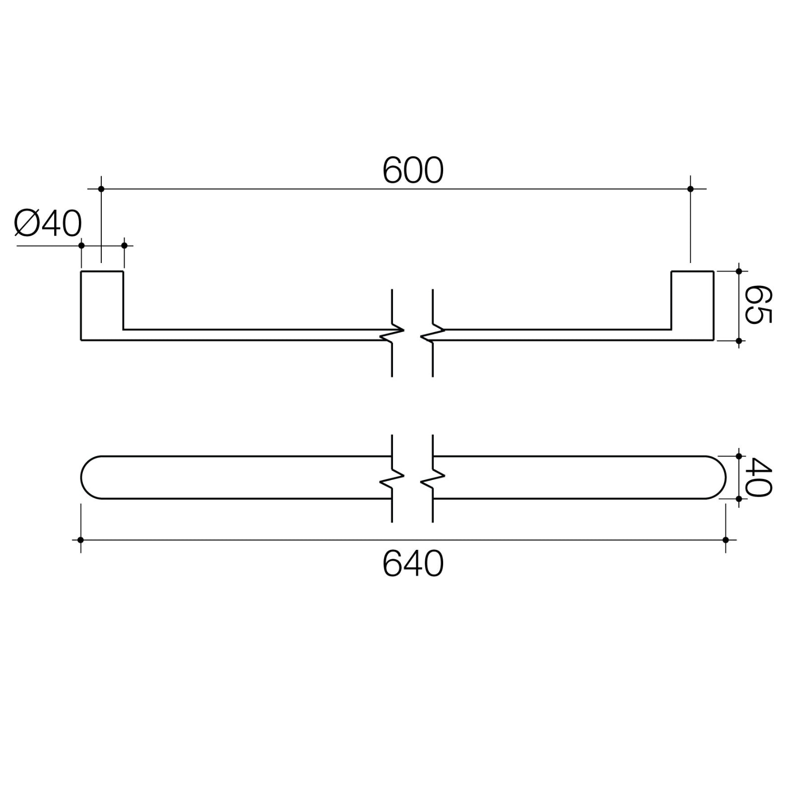 Technical Drawing Caroma Urbane II Heated Towel Rail - Horizontal - Polished Stainless Steel 11202084PSS - The Blue Space