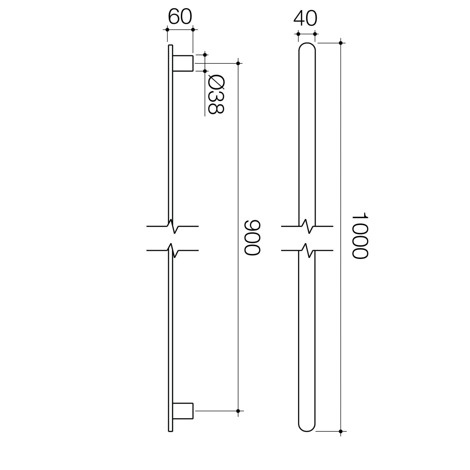 Technical Drawing Caroma Urbane II Heated Towel Rail - Vertical - Brushed Nickel 11202085BN - The Blue Space