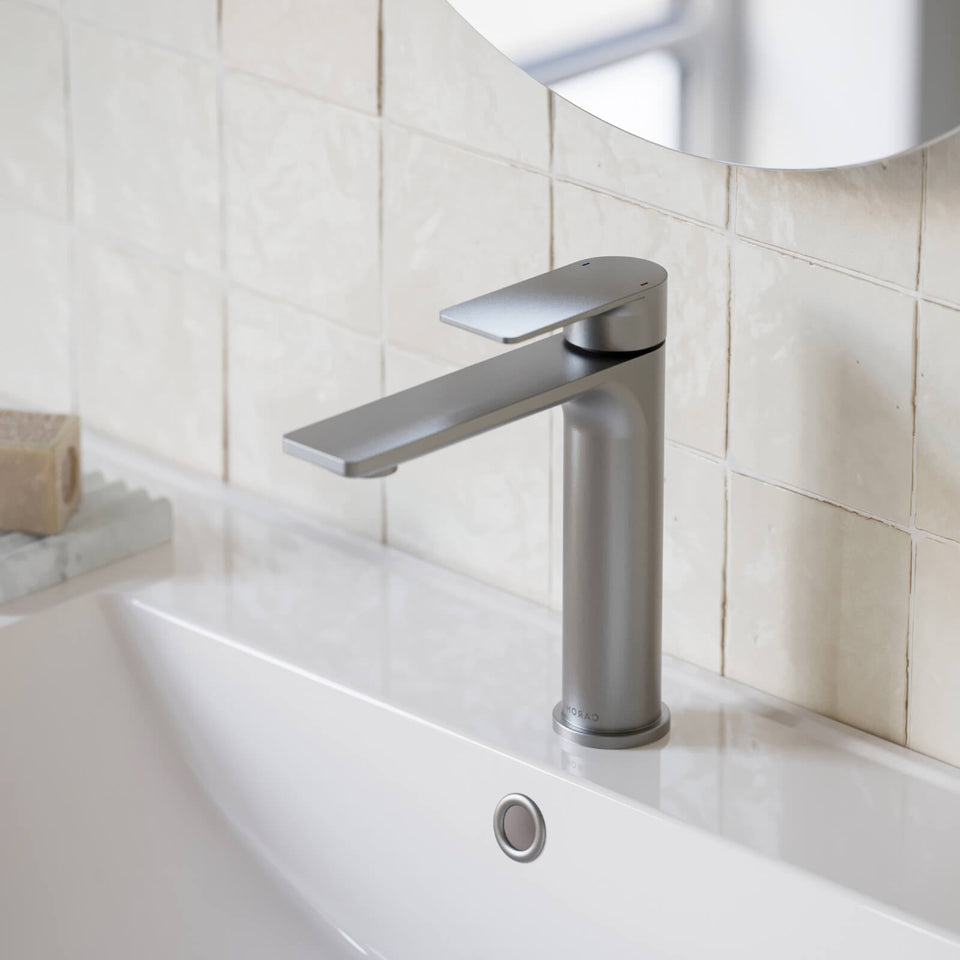Caroma Urbane II Lead Free Mid Tower Basin Mixer Brushed Nickel