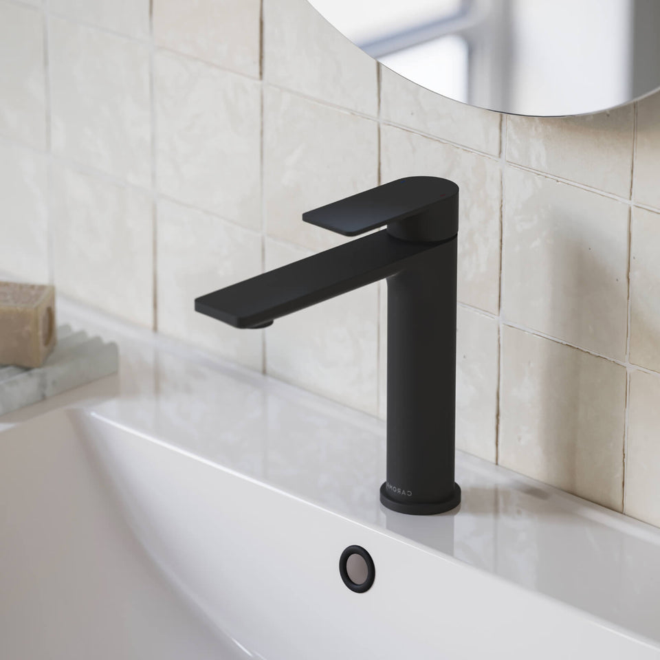 Caroma Urbane II Lead Free Mid Tower Basin Mixer Matte Black