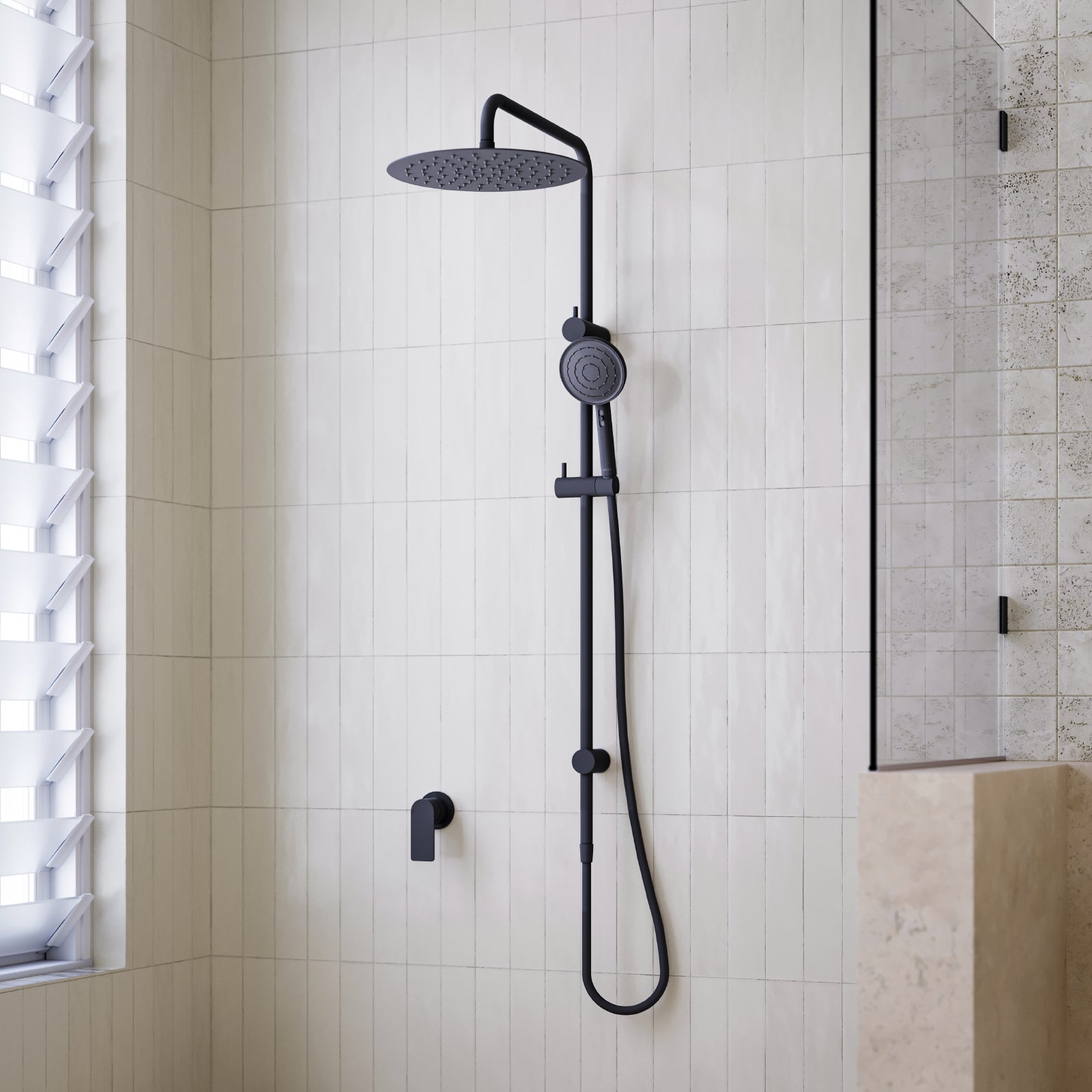 Caroma Urbane II Rail Shower 300mm Overhead Matte Black  | The Blue Space