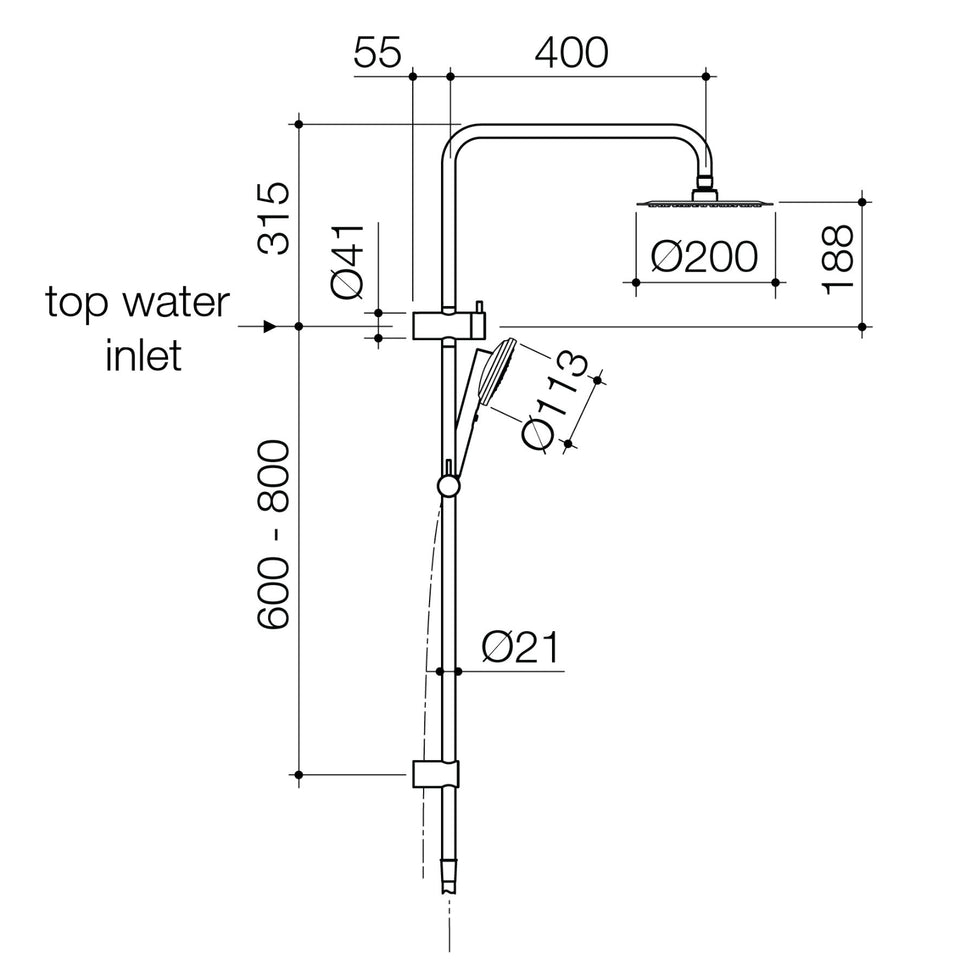 Caroma Urbane II Rail Shower with 200mm Overhead - Brushed Brass