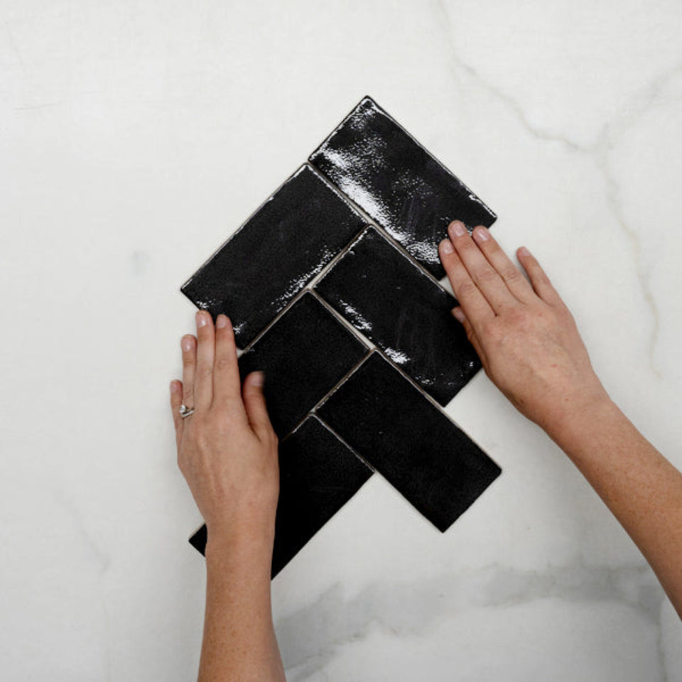 Charcoal Dianna Hand Made Subway Tile 75 x 150 x 9mm Spanish Ceramic