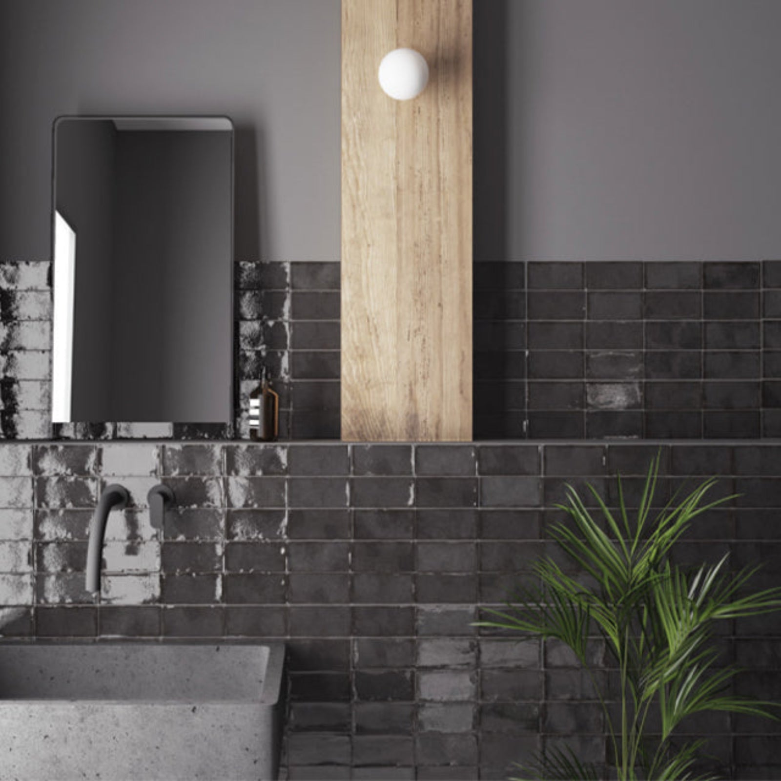Lifestyle Charcoal Dianna Hand Made Subway Tile 75 x 150 x 9mm Spanish Ceramic  | The Blue Space