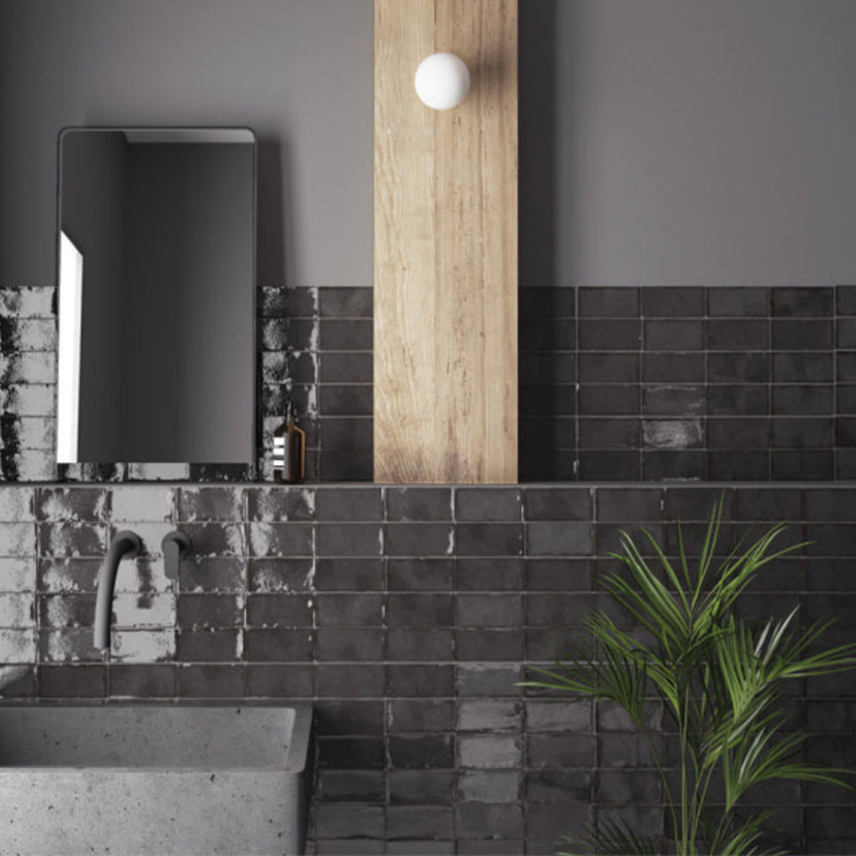 Charcoal Dianna Hand Made Subway Tile 75 x 150 x 9mm Spanish Ceramic