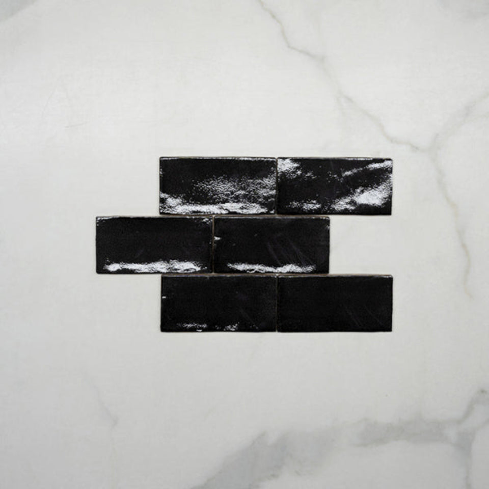 Charcoal Dianna Hand Made Subway Tile 75 x 150 x 9mm Spanish Ceramic