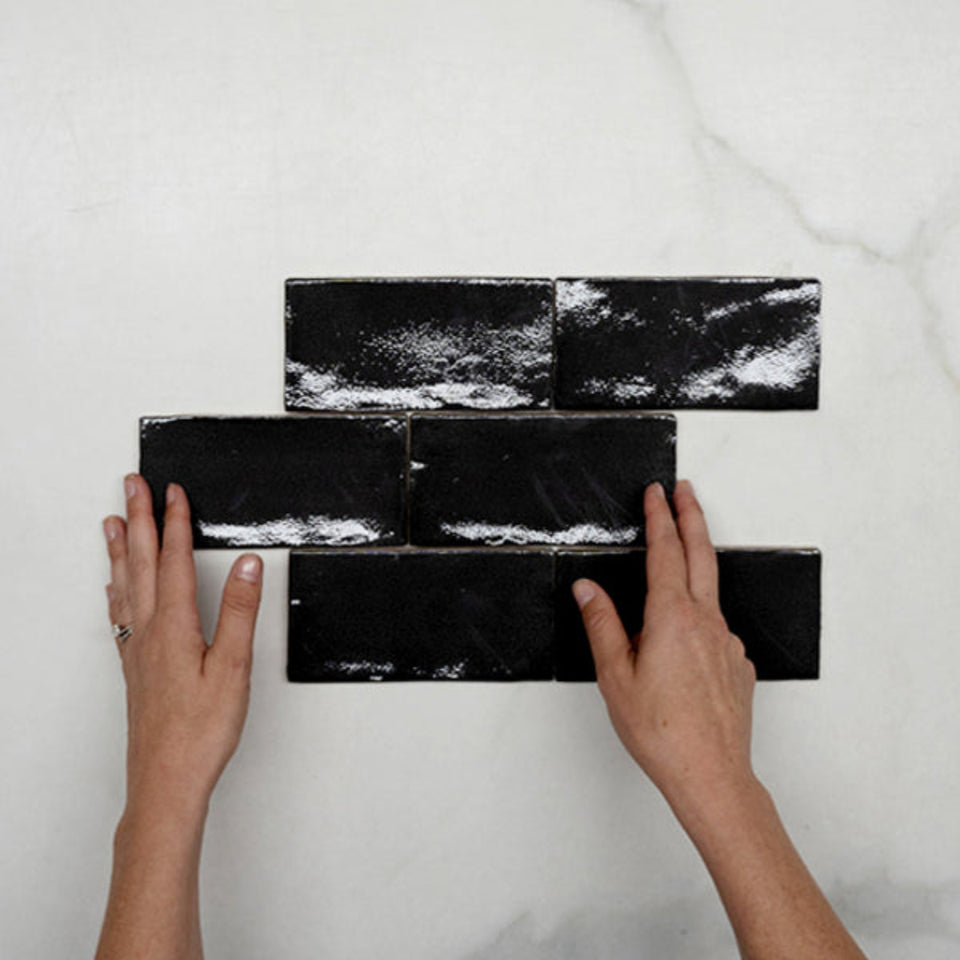 Charcoal Dianna Hand Made Subway Tile 75 x 150 x 9mm Spanish Ceramic