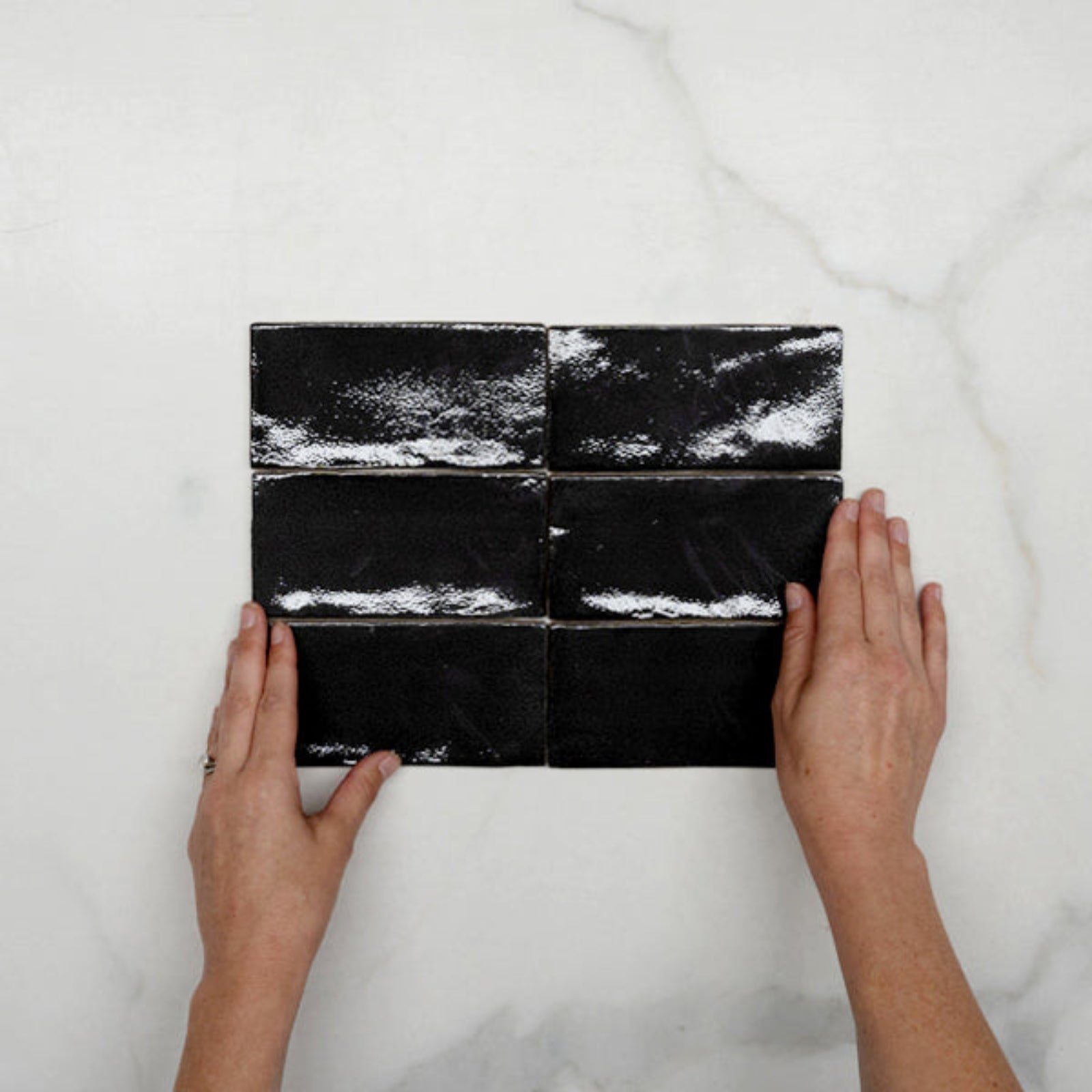 With Hand Charcoal Dianna Hand Made Subway Tile 75 x 150 x 9mm Spanish Ceramic  - The Blue Space