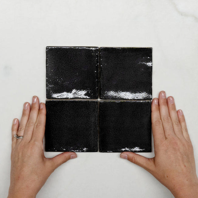 With Hand Charcoal Dianna Zellige Tile 100 x 100 x 9mm Spanish Ceramic  - The Blue Space