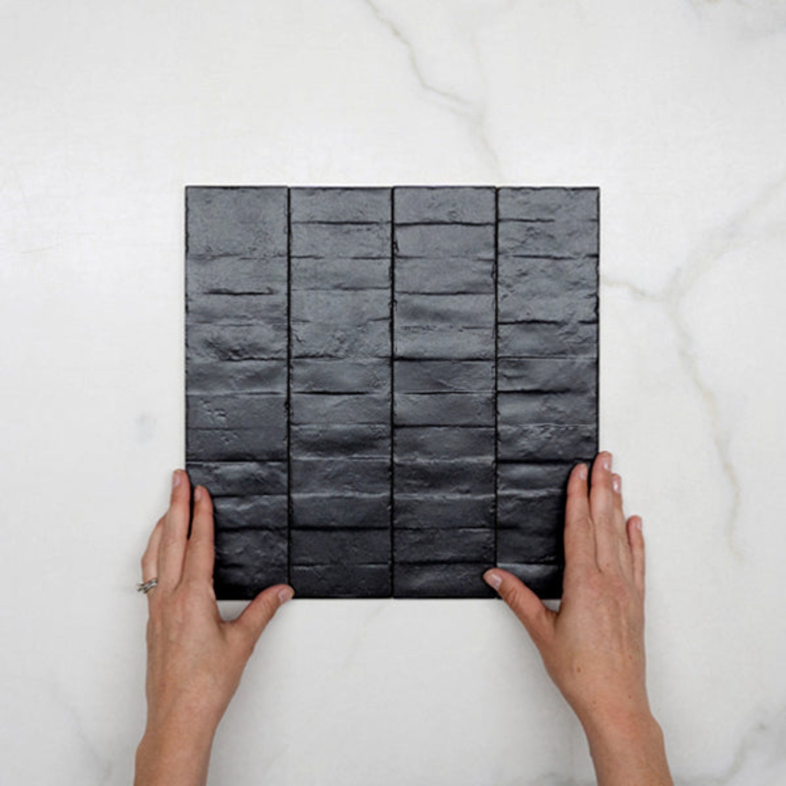 Faces With Hand Charcoal Olivia Feature Subway Matte 75 x 300mm Porcelain  - The Blue Space