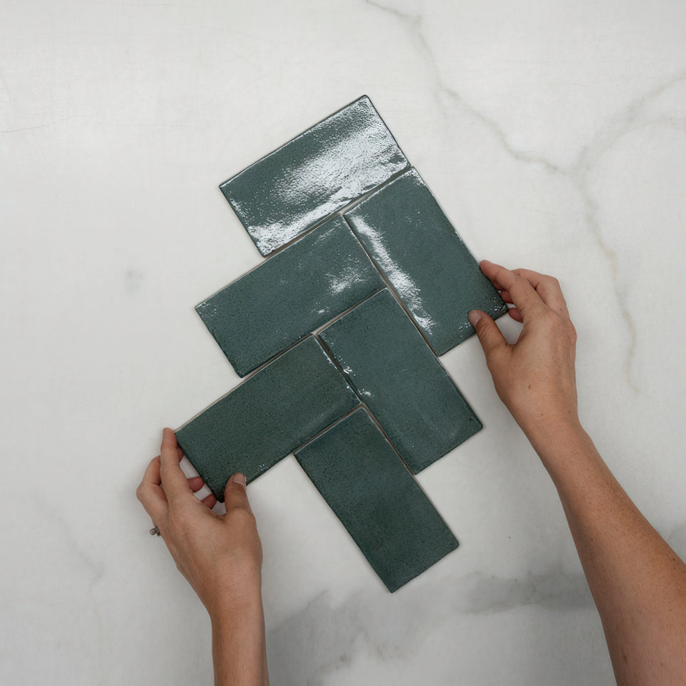 Dark Green Dianna Hand Made Subway Tile 75 x 150 x 9mm Spanish Ceramic