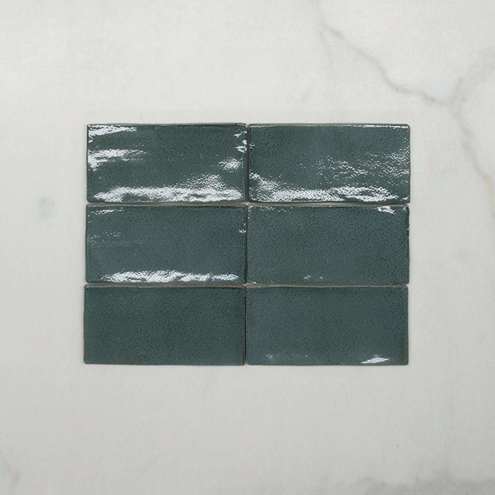 No Hand Dark Green Dianna Hand Made Subway Tile 75 x 150 x 9mm Spanish Ceramic  - The Blue Space