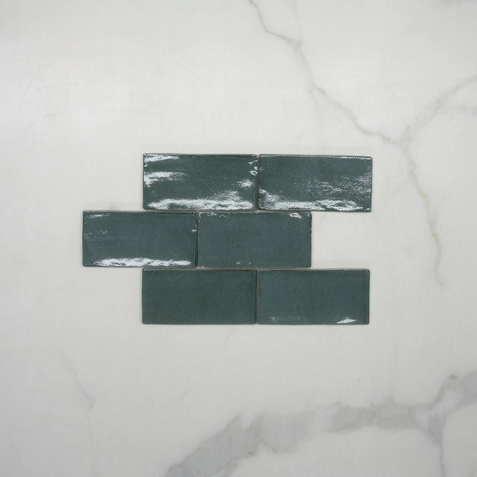 Dark Green Dianna Hand Made Subway Tile 75 x 150 x 9mm Spanish Ceramic