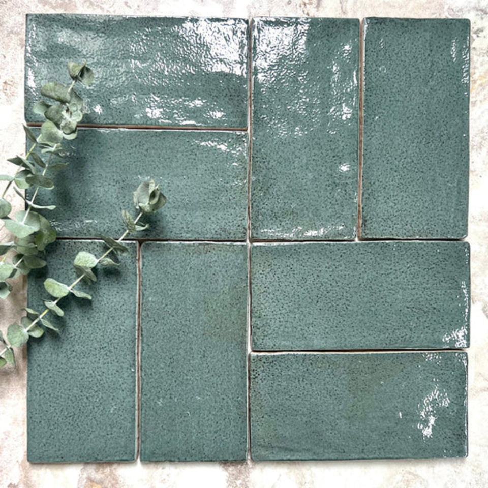 Dark Green Dianna Hand Made Subway Tile 75 x 150 x 9mm Spanish Ceramic