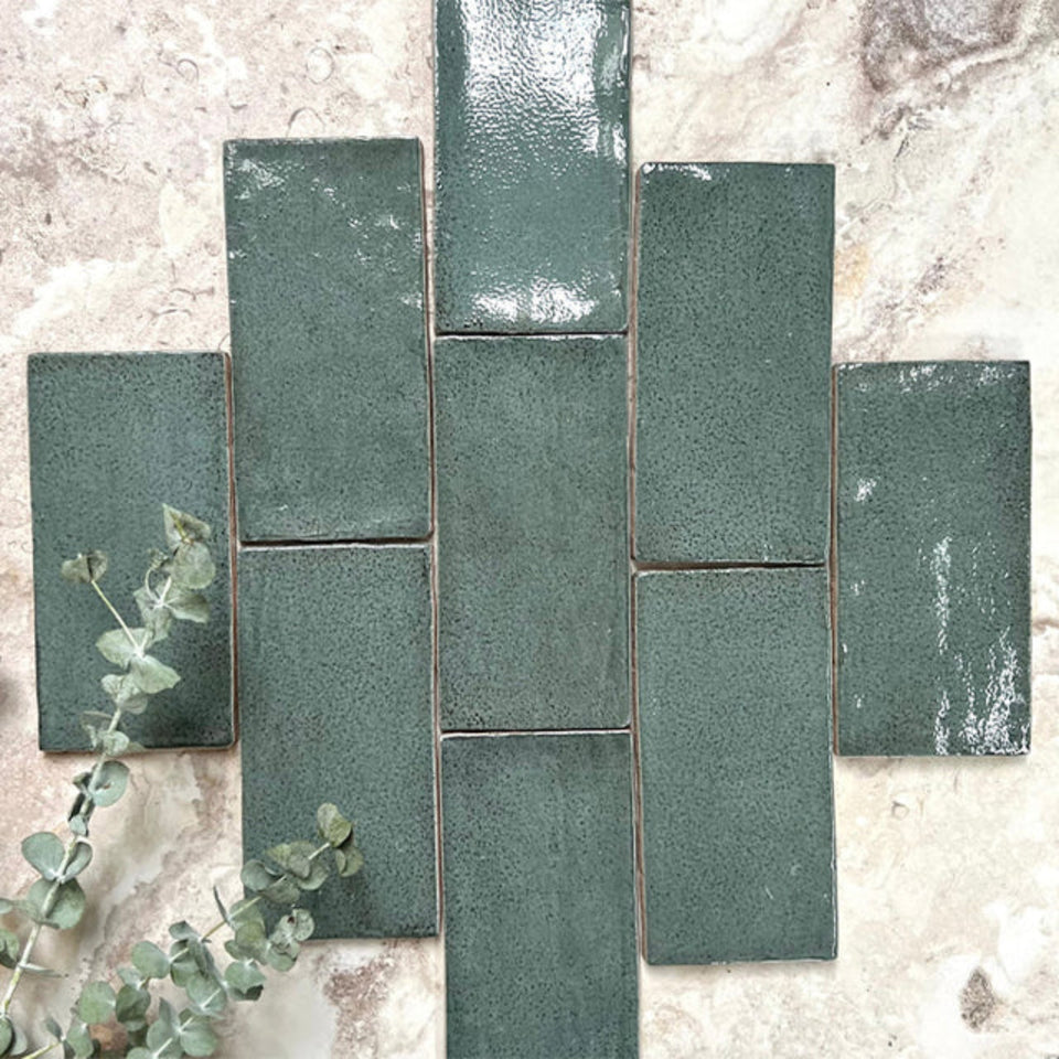 Dark Green Dianna Hand Made Subway Tile 75 x 150 x 9mm Spanish Ceramic
