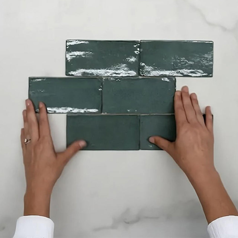 Dark Green Dianna Hand Made Subway Tile 75 x 150 x 9mm Spanish Ceramic