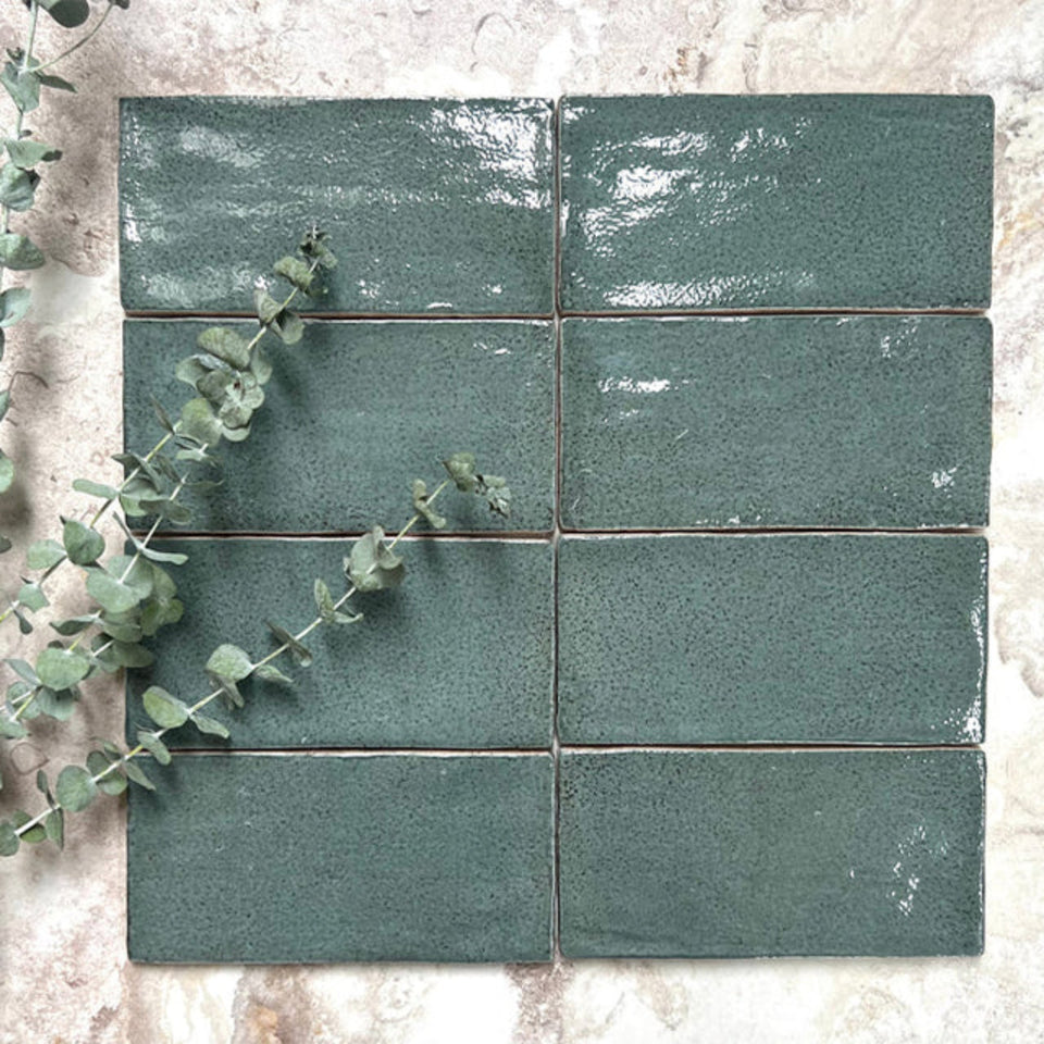 Dark Green Dianna Hand Made Subway Tile 75 x 150 x 9mm Spanish Ceramic