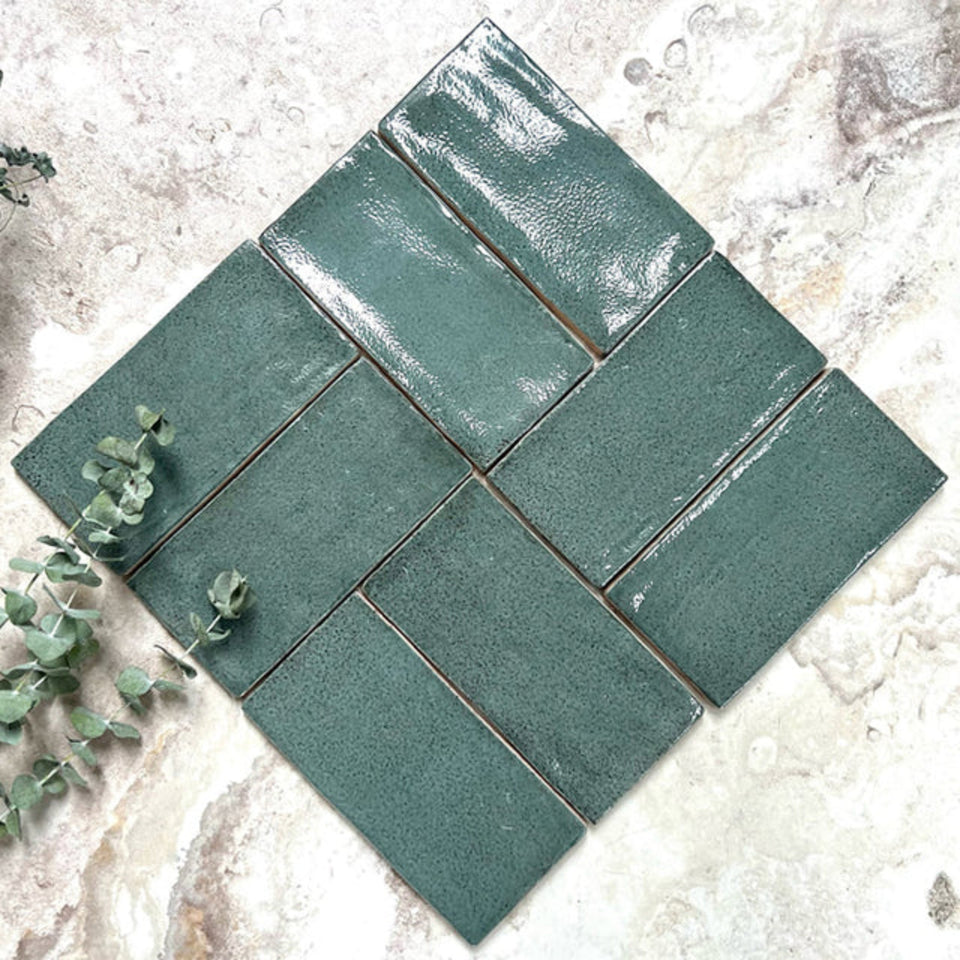 Dark Green Dianna Hand Made Subway Tile 75 x 150 x 9mm Spanish Ceramic