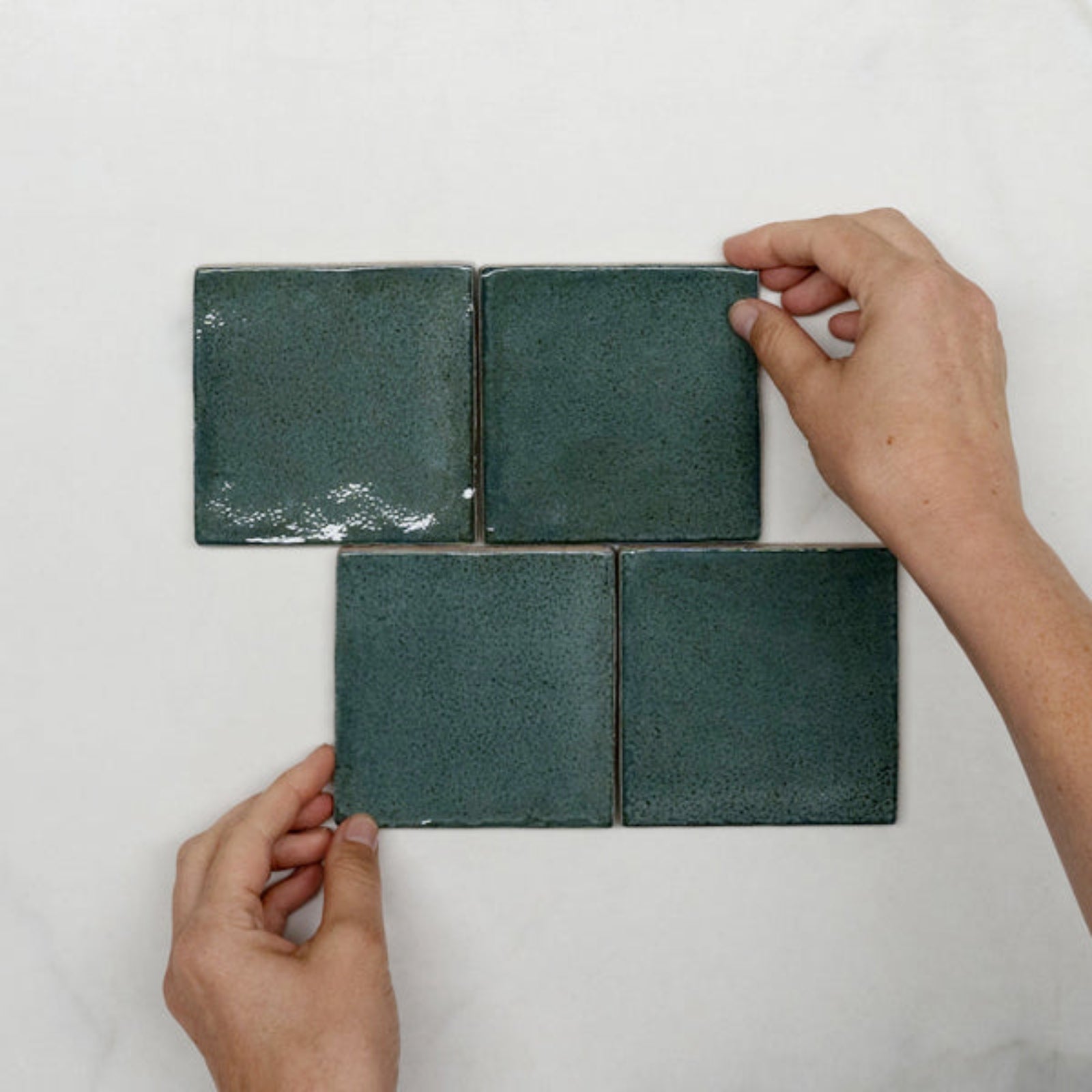 Pattern With Hand Dark Green Dianna Zellige Tile 100 x 100 x 9mm Spanish Ceramic  - The Blue Space