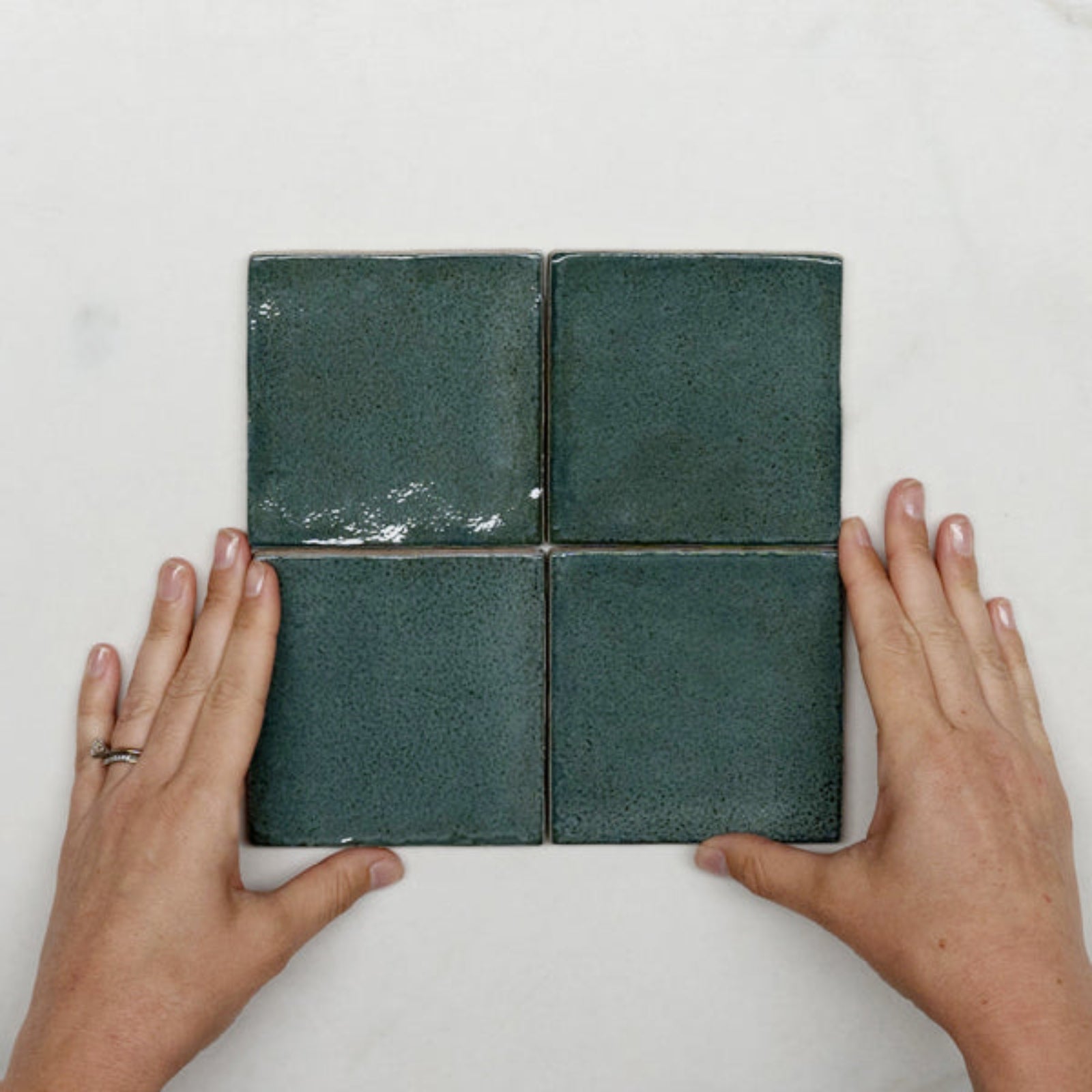 With Hand Dark Green Dianna Zellige Tile 100 x 100 x 9mm Spanish Ceramic  - The Blue Space