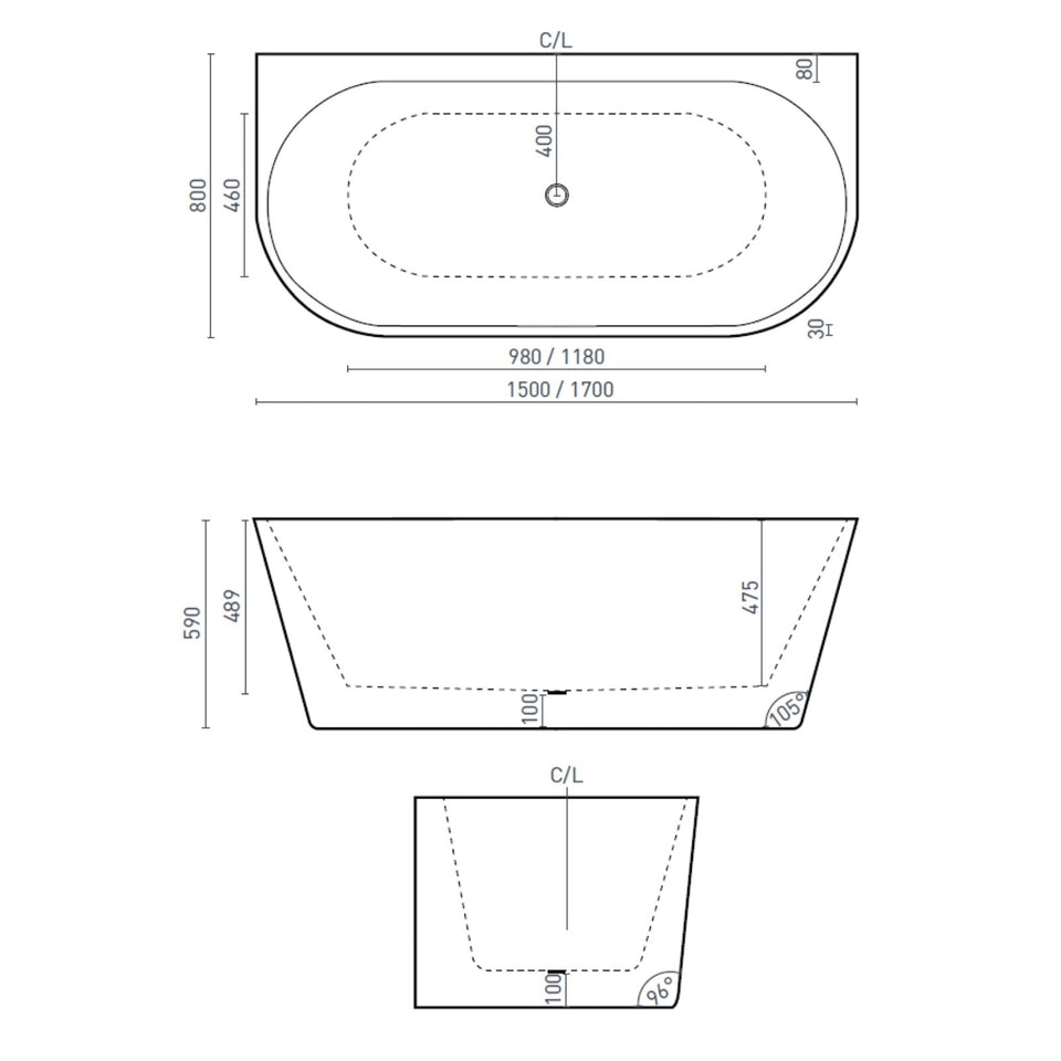 Decina Alegra 1700 Back-To-Wall Freestanding Bath