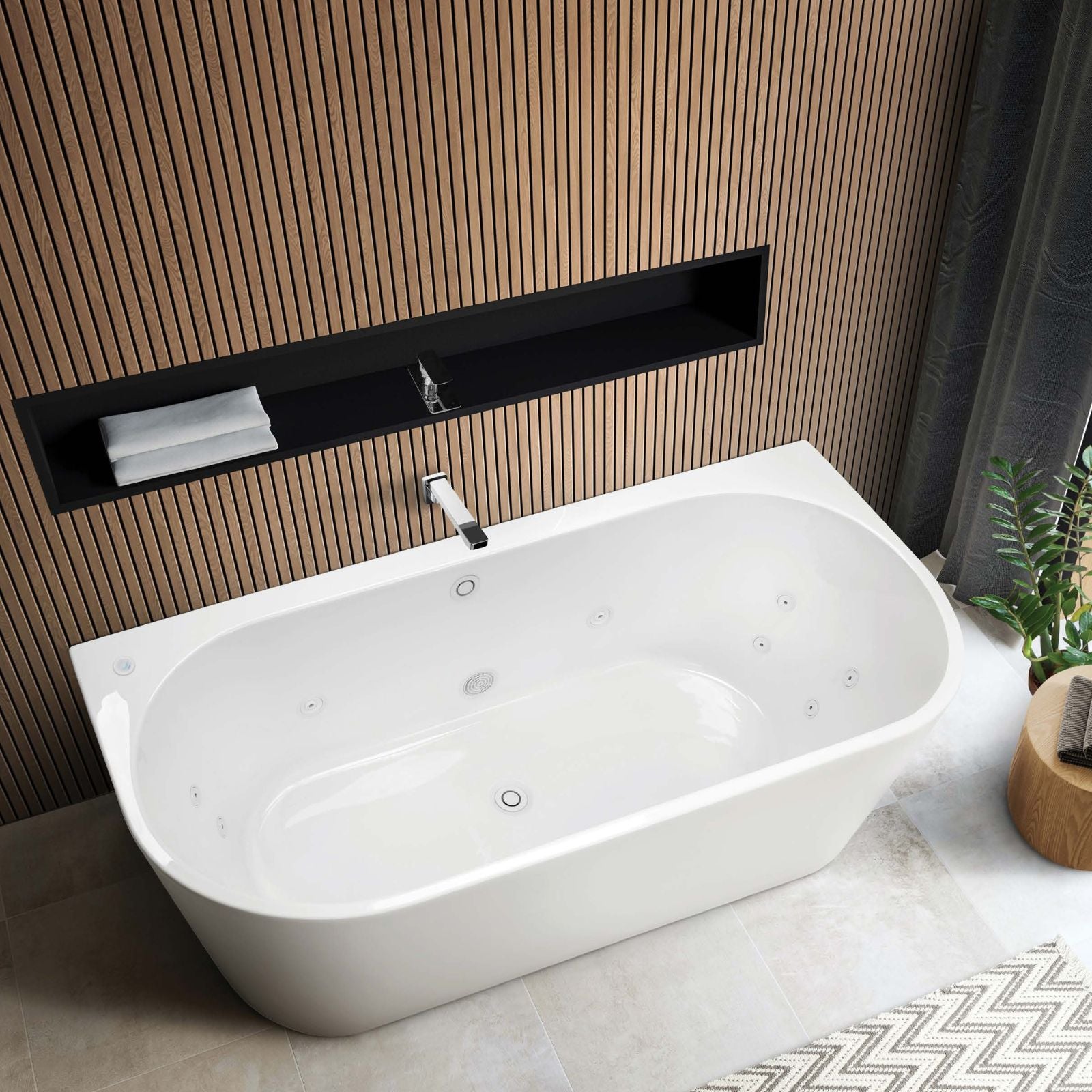 Lifestyle Decina Alegra Countour Back-To-Wall Freestanding Spa Bath 1700mm with White Jets AG1700BTWCNWHJT - The Blue Space