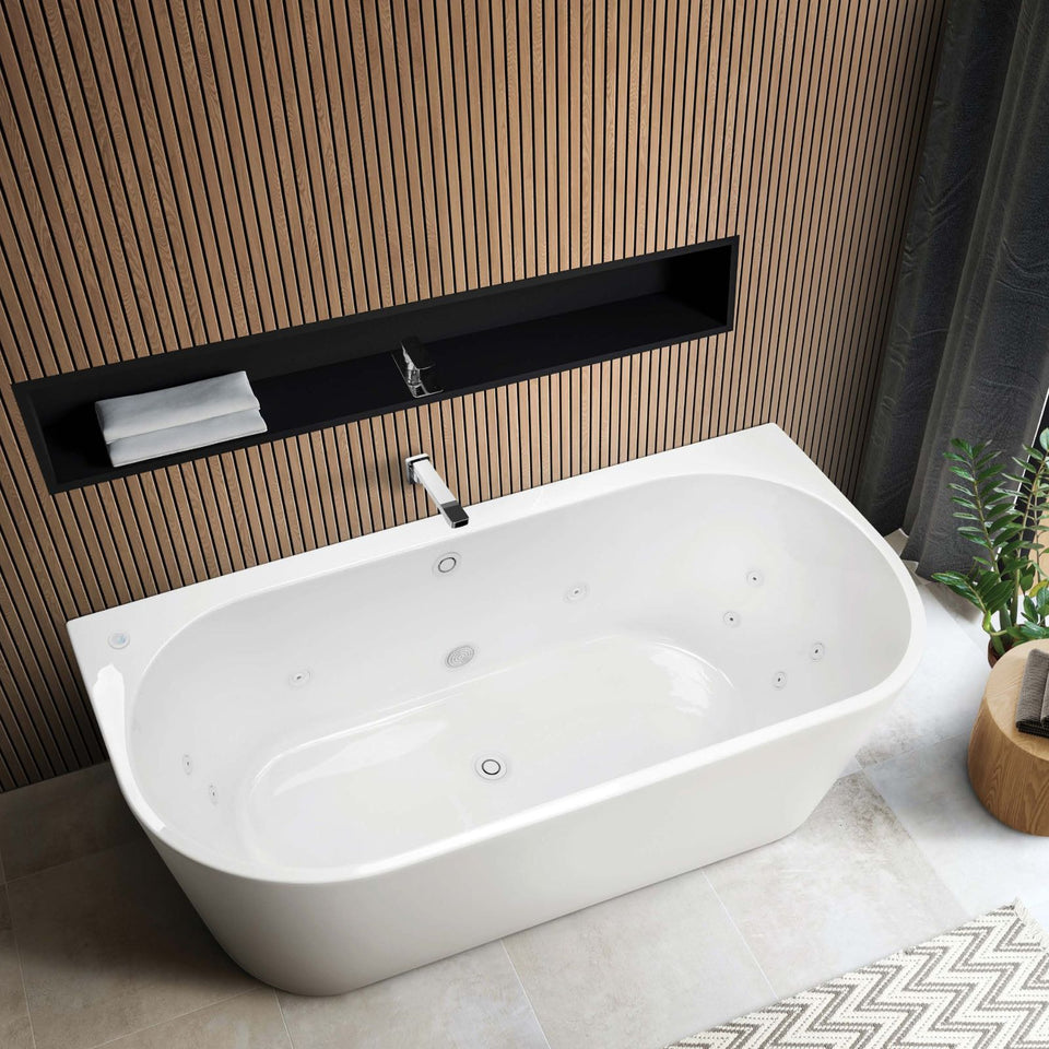 Decina Alegra Contour Back-To-Wall Freestanding Spa Bath 1700mm with White Jets
