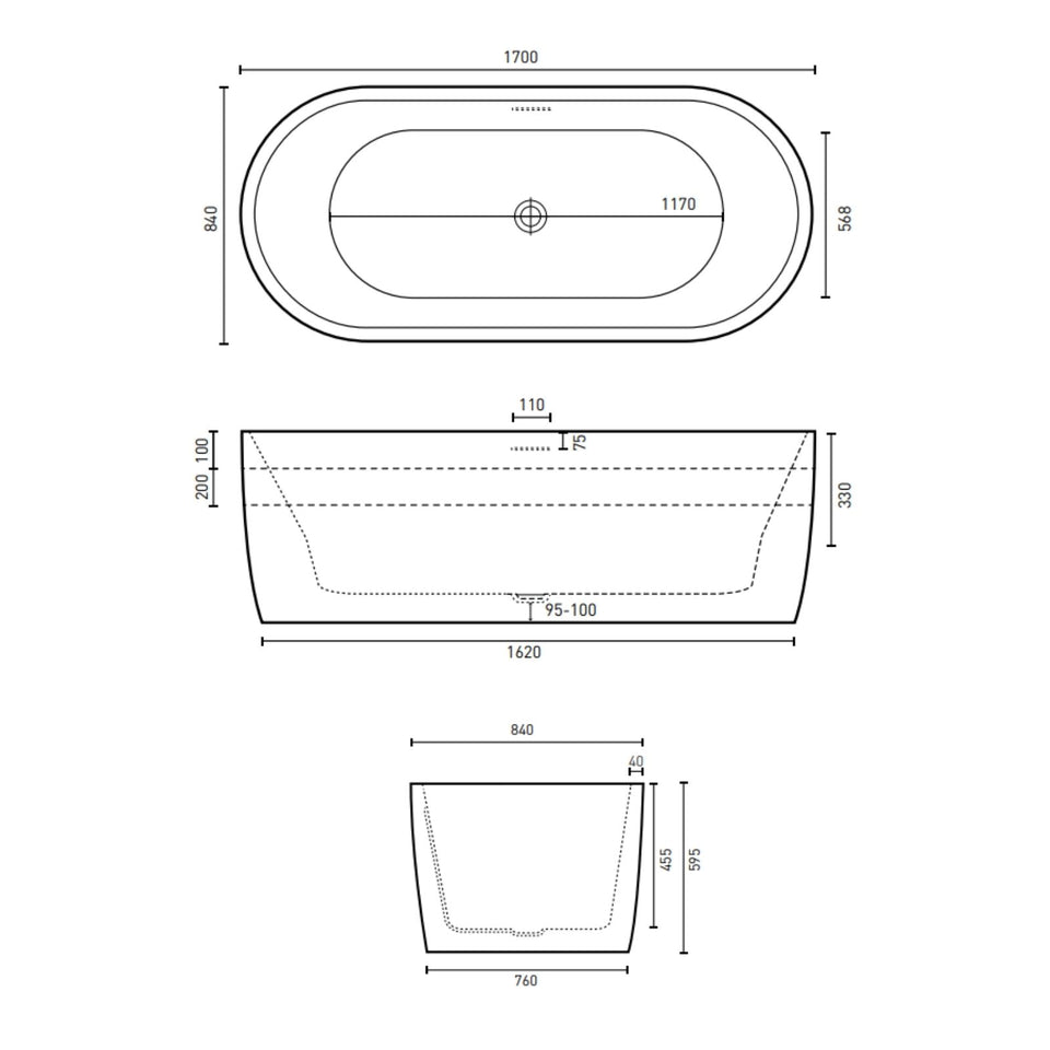 Decina Elisi 1700 Freestanding Bath with Integrated Overflow