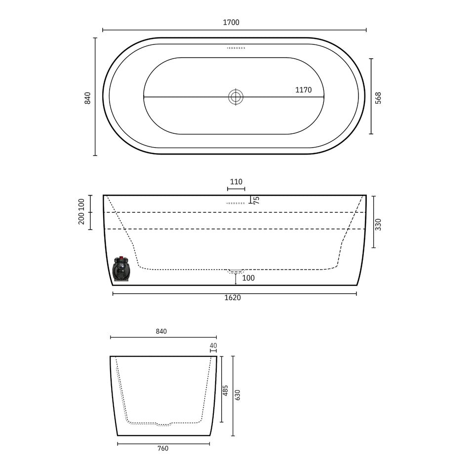 Decina Elisi Freestanding Contour Spa Bath 1700mm