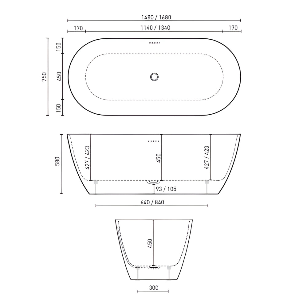 Decina Novara 1680 Freestanding Bath With Integrated Overflow