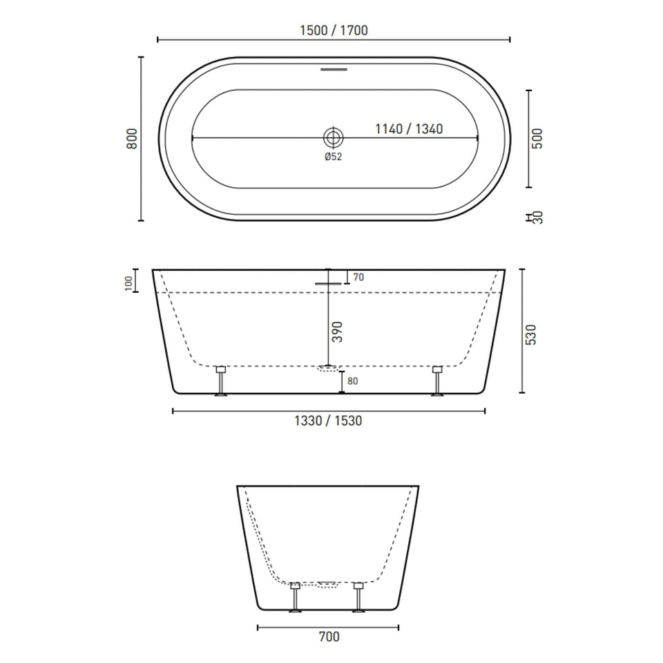 Decina Prezzo 1500 Freestanding Bath with Integrated Overflow