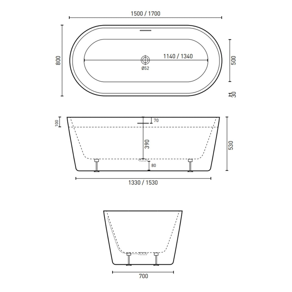 Decina Prezzo 1700 Freestanding Bath with Integrated Overflow