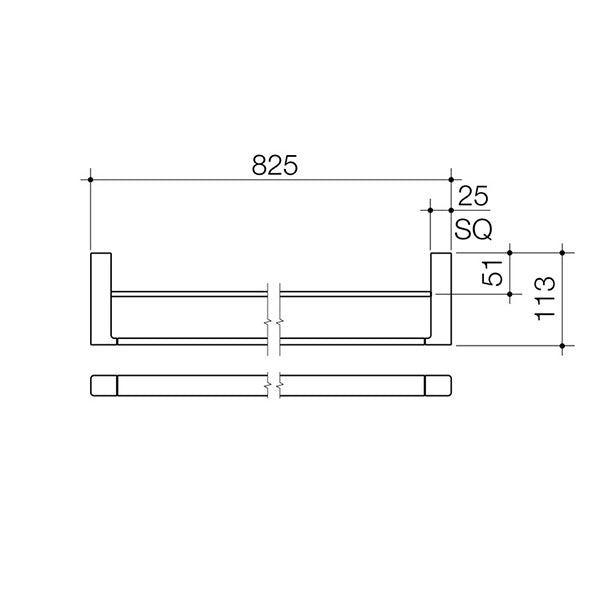 Dorf Epic Double Towel Rail 825mm Technical Drawing - The Blue Space