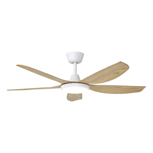 Light On Eglo Miami 48 DC Ceiling Fan with LED Light White/Blackbutt 20796616 - The Blue Space