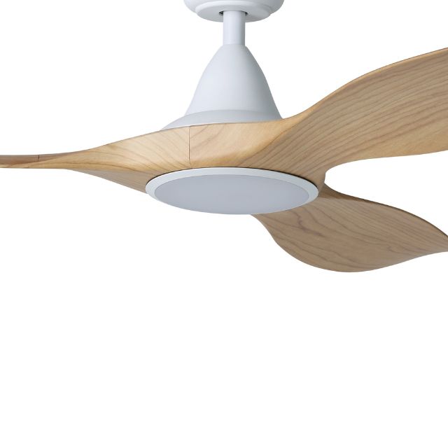 Eglo Noosa 52in 132cm DC Ceiling  Fan with 18W LED CCT Light - White with Blackbutt Finish