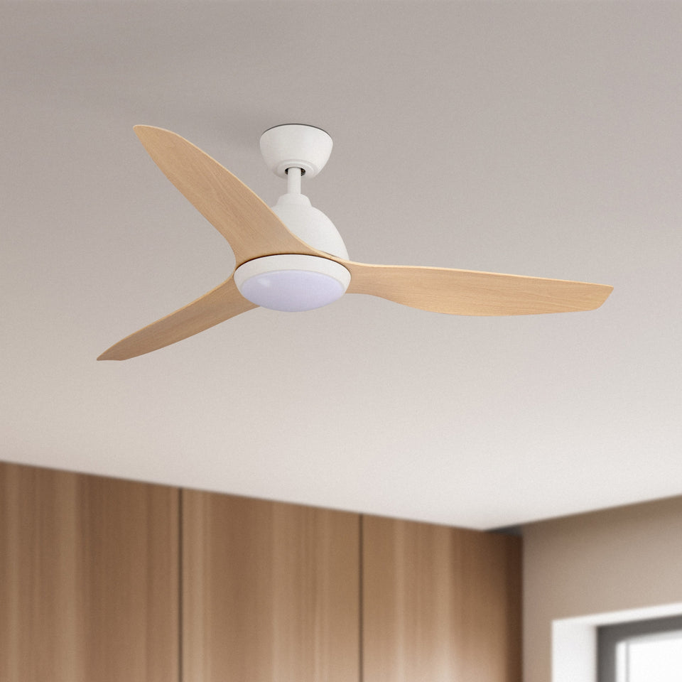 Fanco Breeze 52'' (132cm) AC Ceiling Fan with LED Light - White and Beechwood