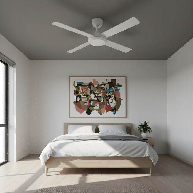 Bedroom Fanco Eco Silent Pro 52'' (132cm) DC Ceiling Fan with LED Light White F1121/101C - The Blue Space