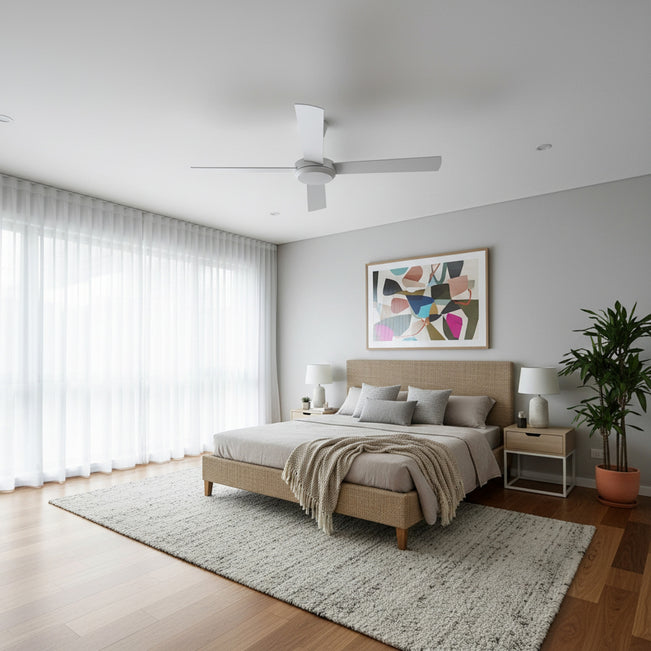 Bathroom Fanco Eco Silent Pro 56'' (142cm) DC Ceiling Fan with LED Light - White  F1141/101C - The Blue Space