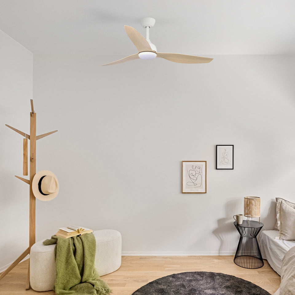 Fanco Eco Style 52'' (132cm) DC Ceiling Fan with LED Light - White and Beechwood