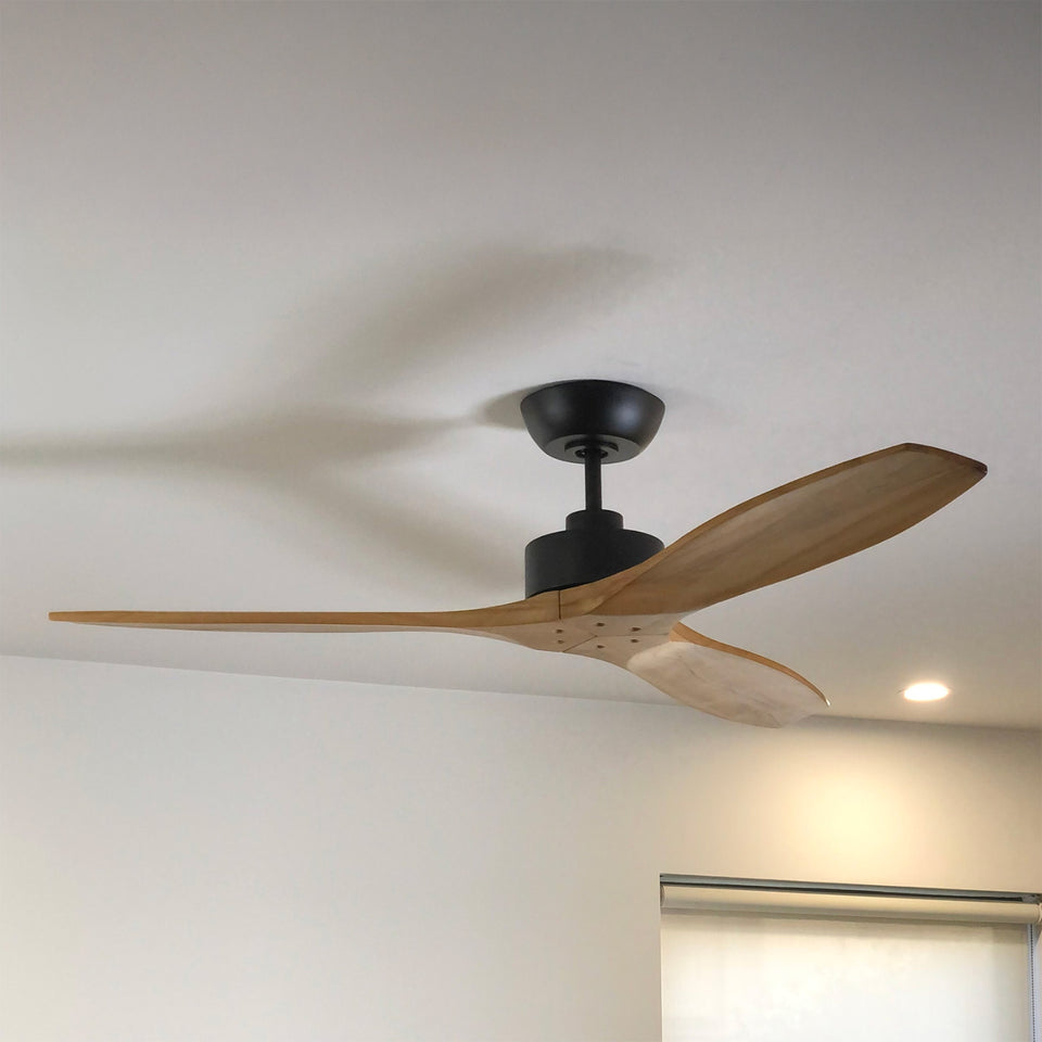 Fanco Wynd V3  54'' (137cm) DC Ceiling Fan - Black and Handcrafted Timber Blades Natural