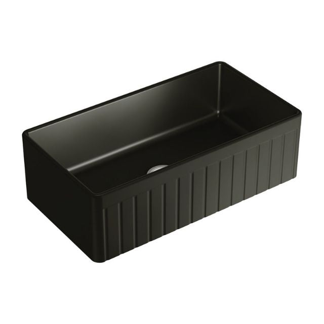 Fienza Benson Butler Sink Large 828 Reversible Fluted & Flat Fire Clay Matte Black 828X452X254mm