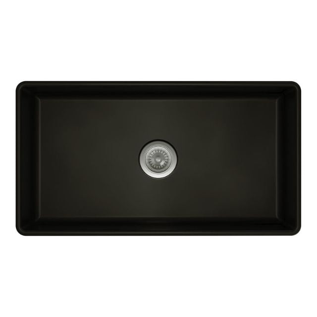 Fienza Benson Butler Sink Large 828 Reversible Fluted & Flat Fire Clay Matte Black 828X452X254mm