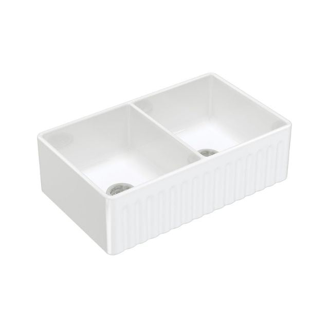 Fienza Charlton Butler Sink Double Reversible Fluted & Flat 835mm Fire Clay Gloss White 68702 - The Blue Space
