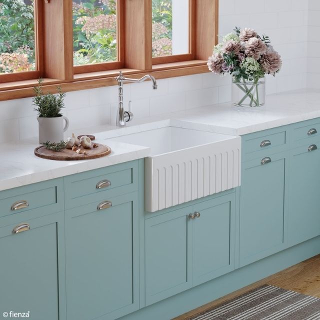 Fienza Charlton Butler Sink Small Reversible Fluted & Flat 690mm Fire Clay Gloss White